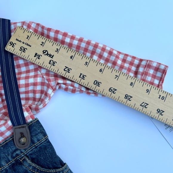 Red Checkered Kids bodysuit with Suspenders - Picture 10 of 10